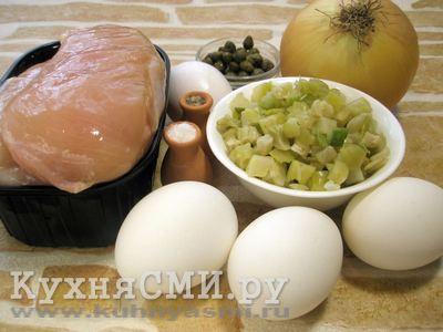 Продукты для приготовления террина из курицы с яйцом